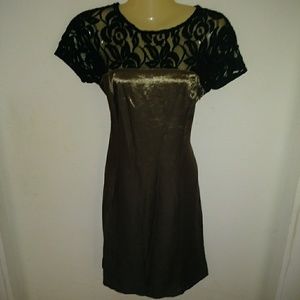 Renee C. Black Gold Lace Top Dress Size M